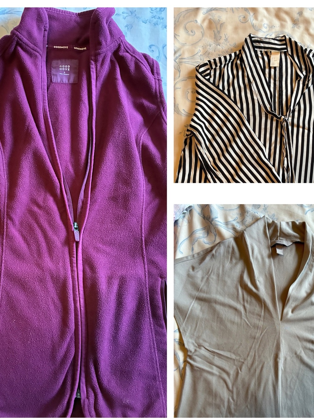 H&M 2 tops and 1 M&S Purple Fleece Zip-Up Vest